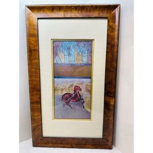 MCM Asian Horse Stable Nora Fenton Print 'Tasa Stables' Linen Mat Burlwood Frame